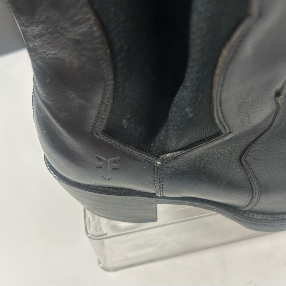 FRYE Women’s Black Leather Heeled Ankle Boots Goth Witchy Western Moto 5.5 - Picture 3 of 10
